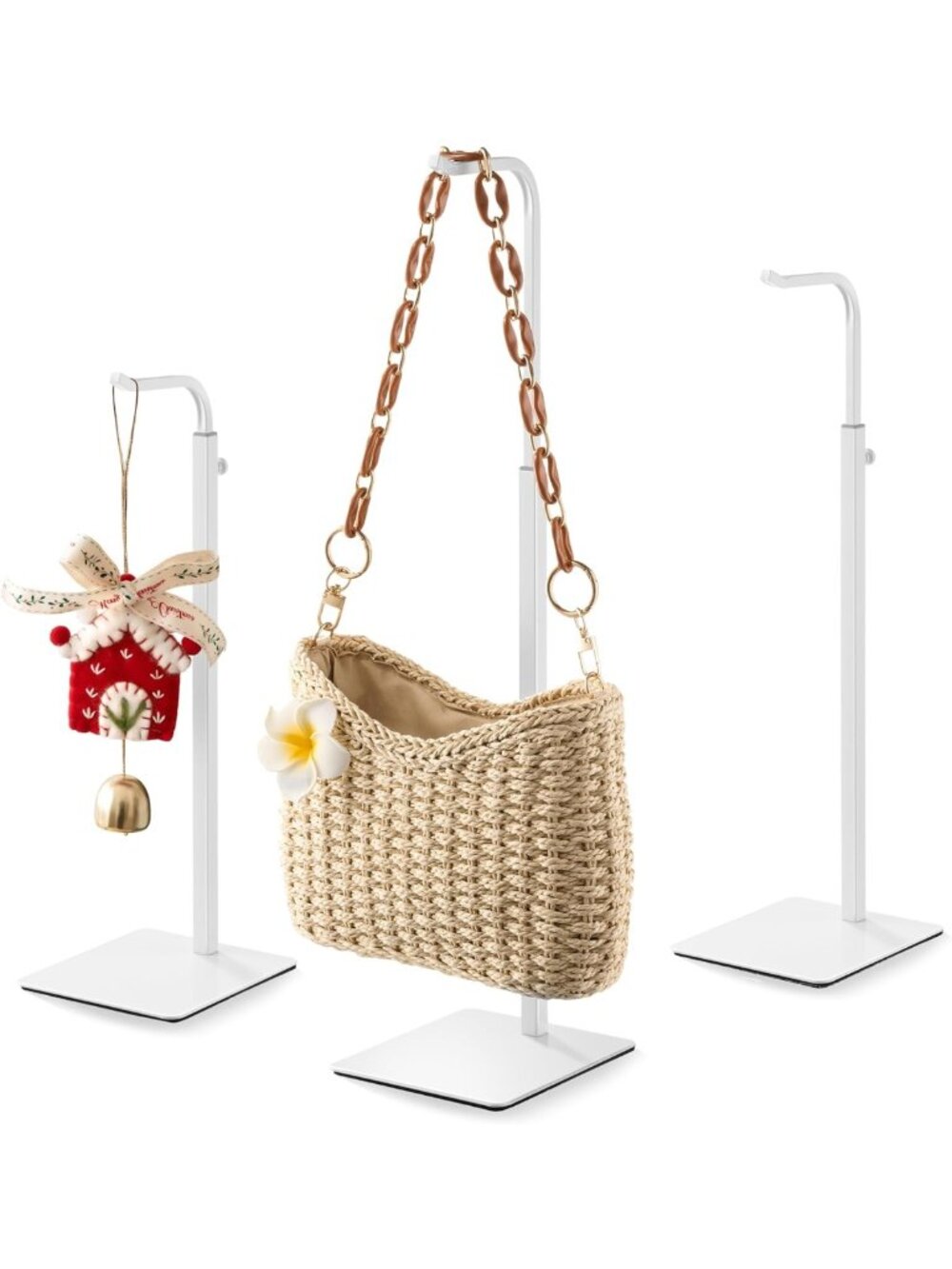 3-Pack Adjustable Table Banner Stands & Purse Holders - White Display Set